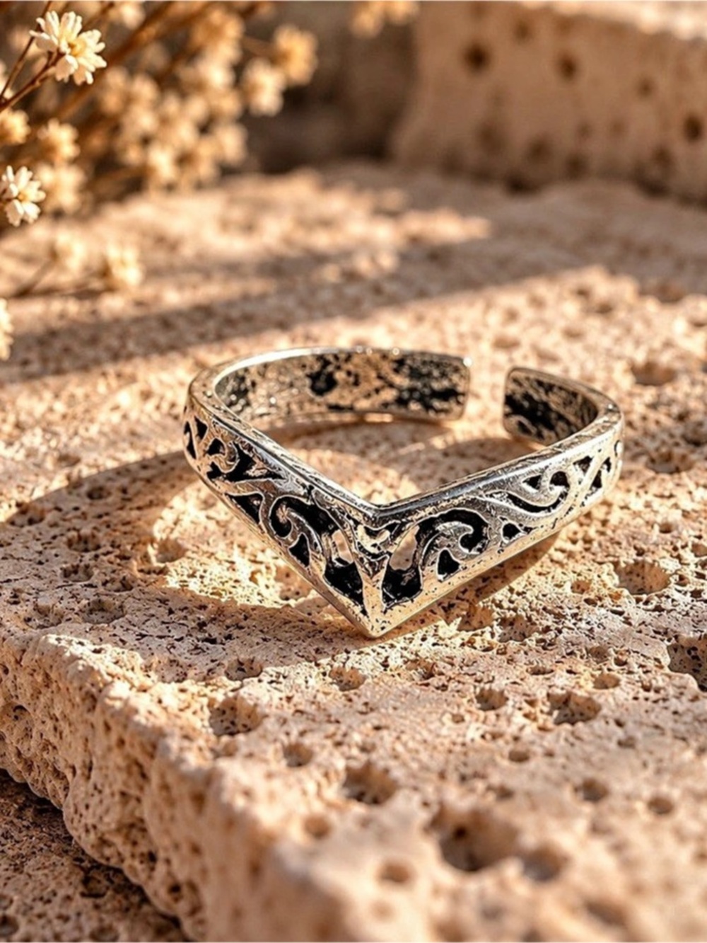 Engraved Band Ring in Silver tone